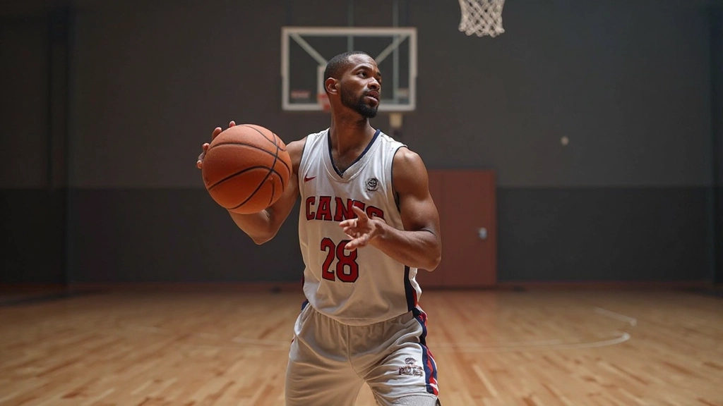 لاعب كرة سلة يقوم بحركة تصويب احترافية من زوايا مختلفة على الملعب